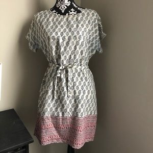Belted Cotton Dress Paisley Ivory Cotton Small